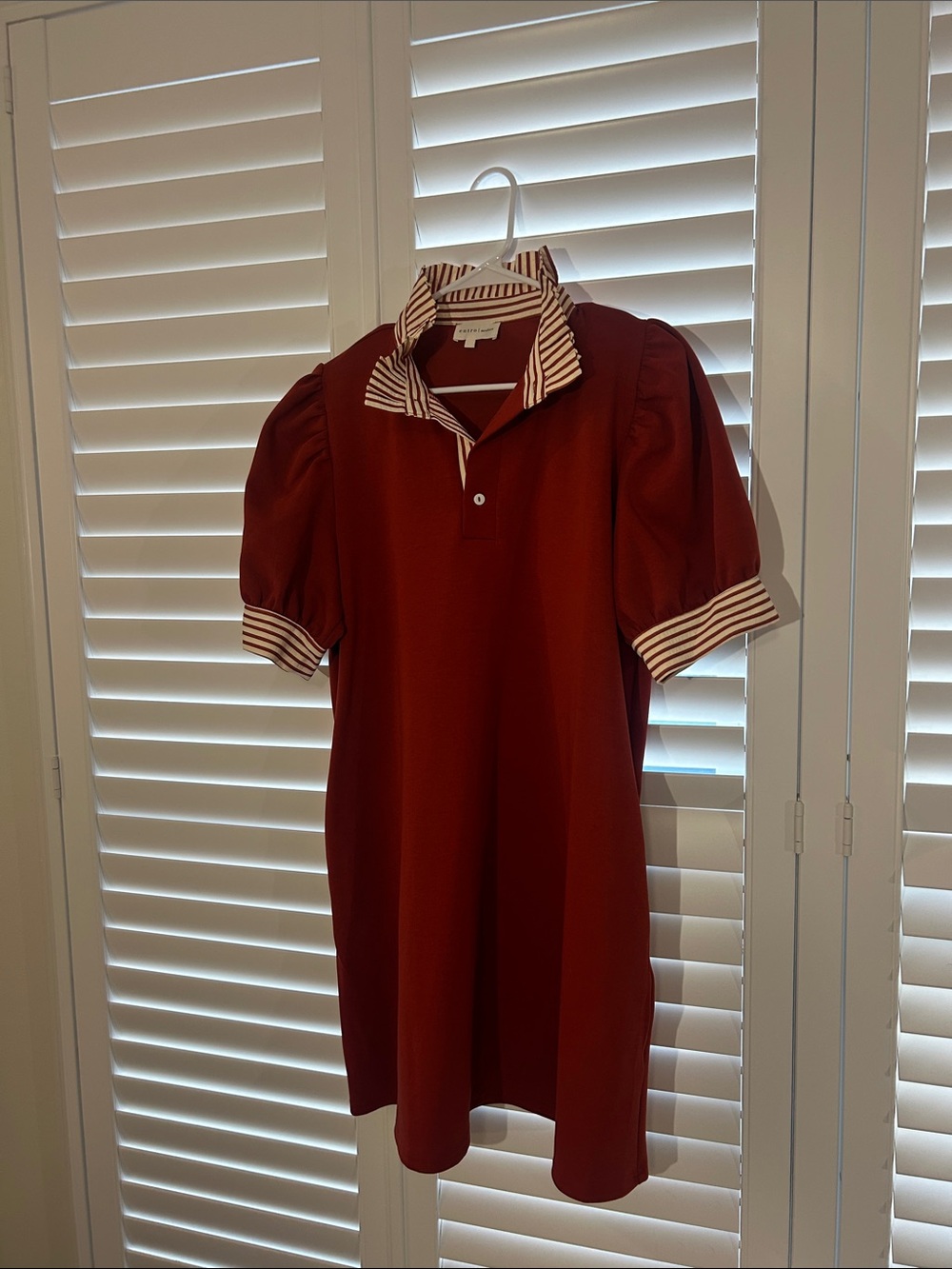 entro Women's Polo Puff Sleeve Dress with Striped Trim